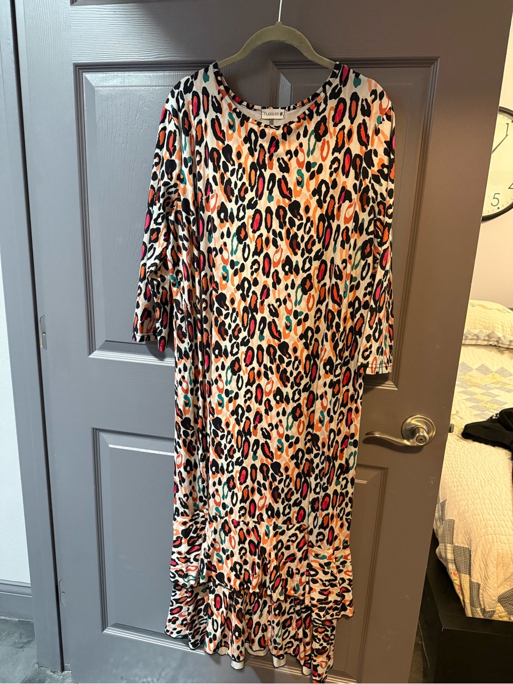 Nuggles Cream Leopard-Spot Midi Dress with Pink, Orange and Teal Accents